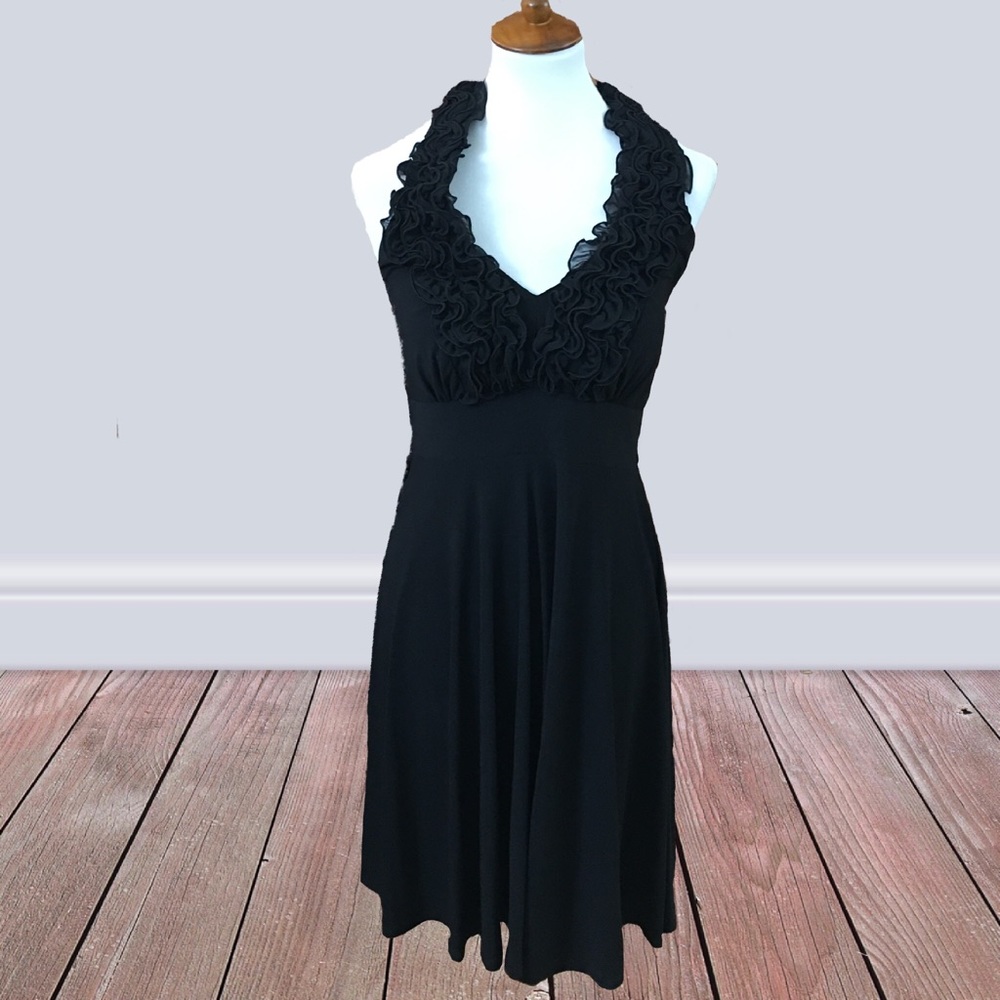 Sexy Black pinup girl dress ruffles halter Sz10